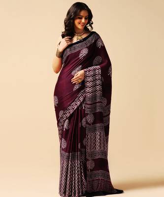Purple floral printed silk saree 3