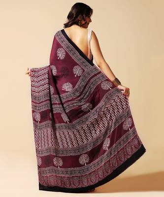 Purple floral printed silk saree 4