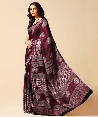 Purple floral printed silk saree 5
