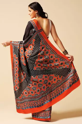 Multicolor floral printed silk saree