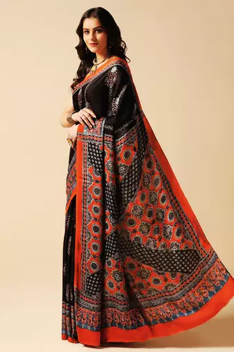 Multicolor floral printed silk saree