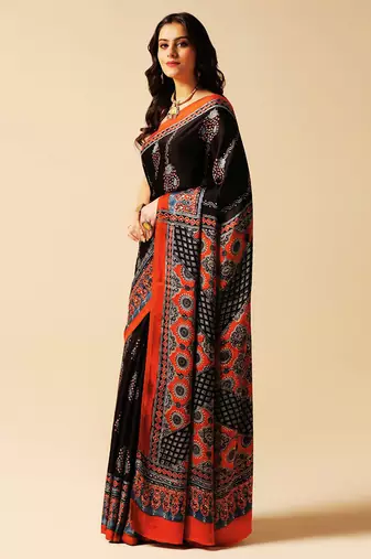 Multicolor floral printed silk saree