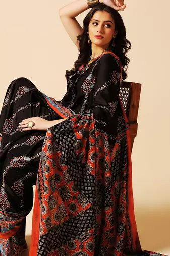 Multicolor floral printed silk saree