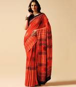 Orange floral printed silk saree