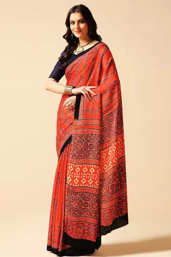 Multicolor floral printed silk saree