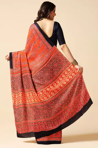 Multicolor floral printed silk saree