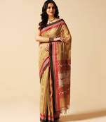 Beige hand woven cotton saree
