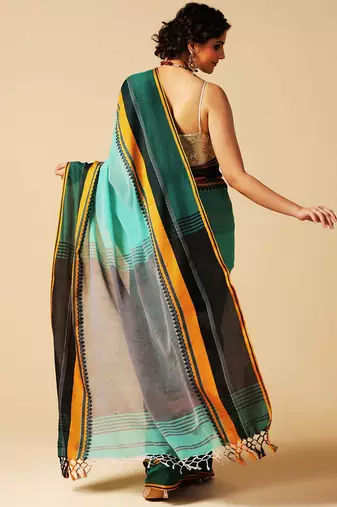 Multicolor hand woven cotton saree
