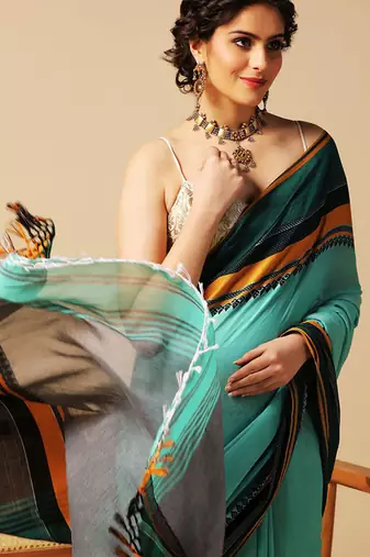 Multicolor hand woven cotton saree
