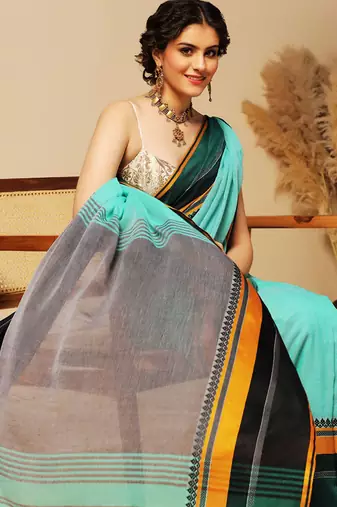 Multicolor hand woven cotton saree