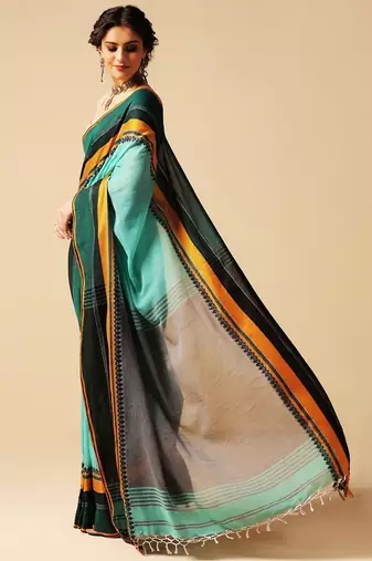Multicolor hand woven cotton saree