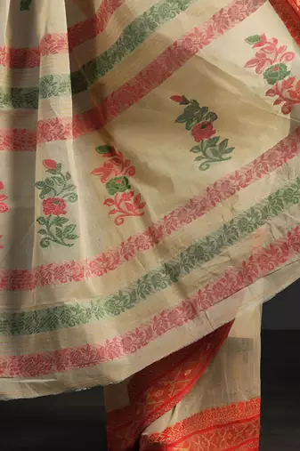 Beige hand woven cotton saree