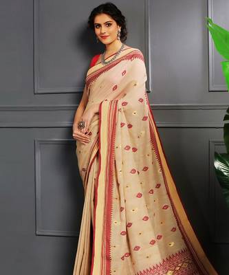 Beige hand woven cotton saree 3