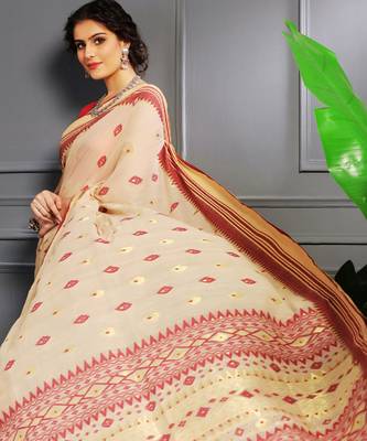 Beige hand woven cotton saree 5