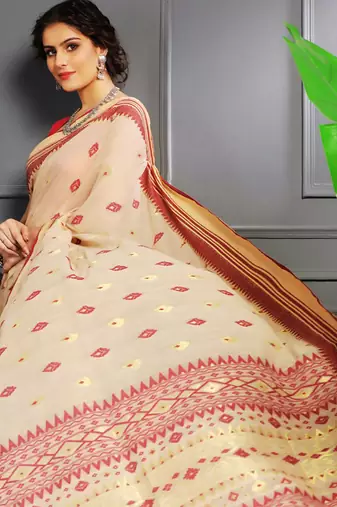 Beige hand woven cotton saree