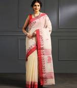 White hand woven cotton saree