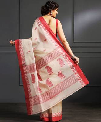 White hand woven cotton saree 3