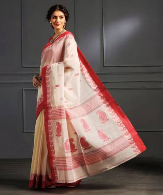 White hand woven cotton saree 5