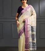 Off white hand woven cotton saree