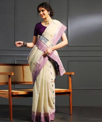 Off white hand woven cotton saree 2