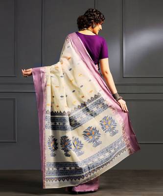 Off white hand woven cotton saree 3