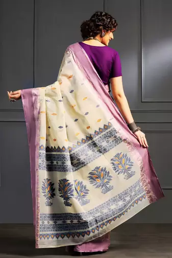 Off white hand woven cotton saree