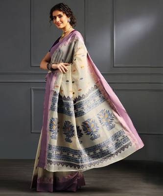 Off white hand woven cotton saree 4