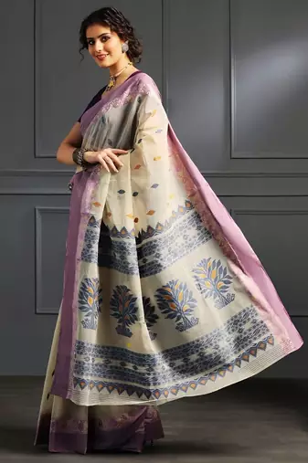 Off white hand woven cotton saree