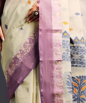Off white hand woven cotton saree 5