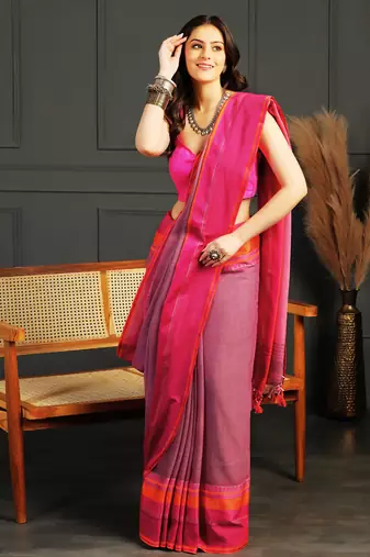 Multicolor hand woven cotton saree