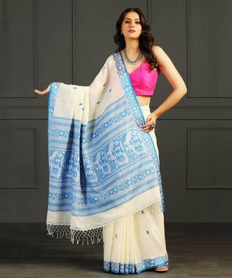 Blue hand woven cotton saree 1