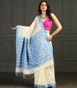Blue hand woven cotton saree