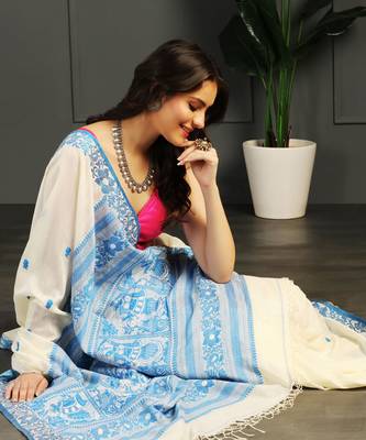 Blue hand woven cotton saree 2