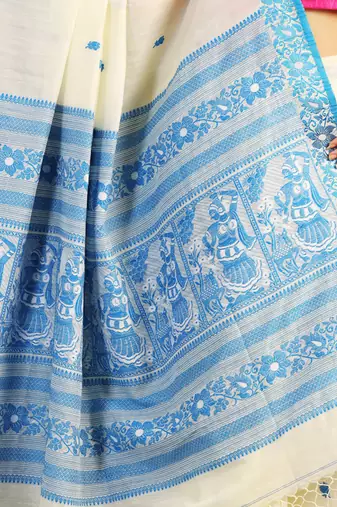 Blue hand woven cotton saree