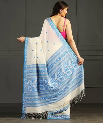 Blue hand woven cotton saree 4