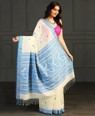 Blue hand woven cotton saree 5