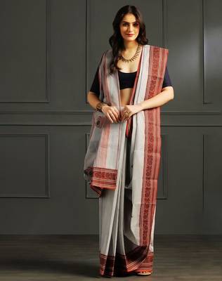 Grey hand woven cotton saree 1