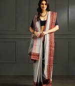 Grey hand woven cotton saree