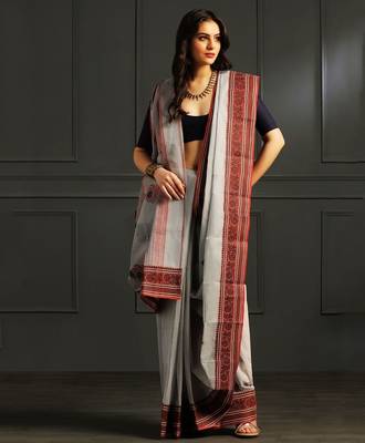 Grey hand woven cotton saree 2