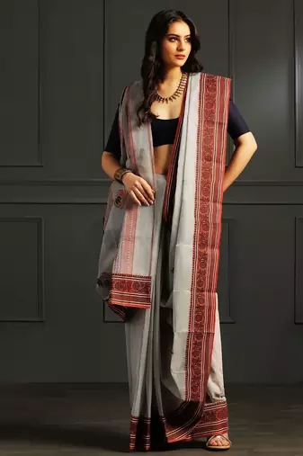 Grey hand woven cotton saree