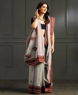 Grey hand woven cotton saree 4