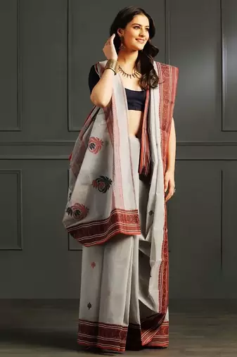 Grey hand woven cotton saree