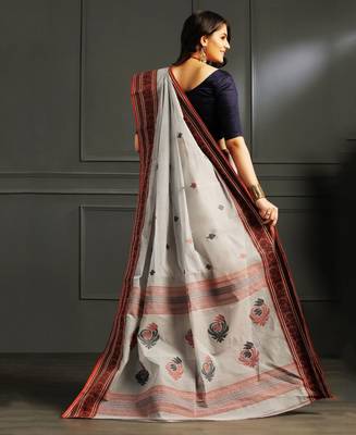 Grey hand woven cotton saree 5