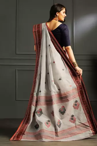 Grey hand woven cotton saree