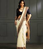 Off white hand woven cotton saree