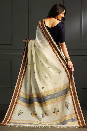 Off white hand woven cotton saree
