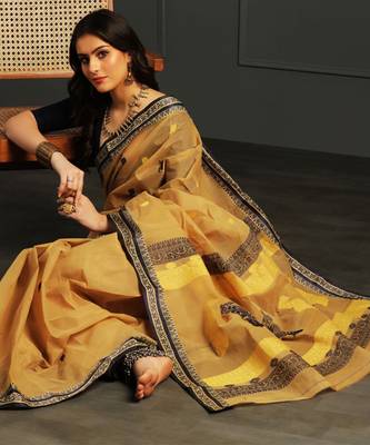 Yellow hand woven cotton saree 2