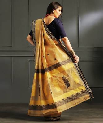 Yellow hand woven cotton saree 3