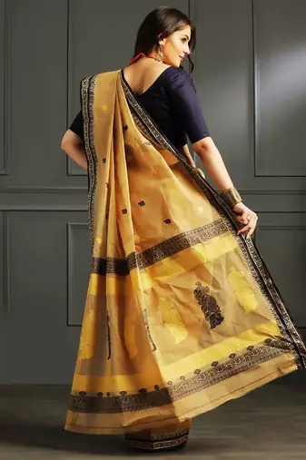 Yellow hand woven cotton saree