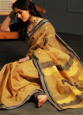 Yellow hand woven cotton saree 5